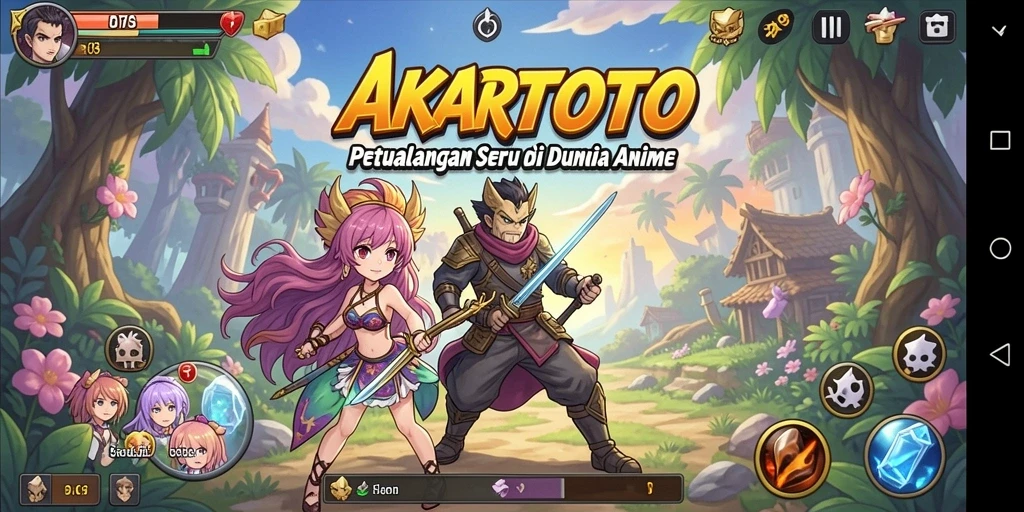 Screenshot gameplay Anime menunjukkan pertarungan karakter yang seru dan dinamis.