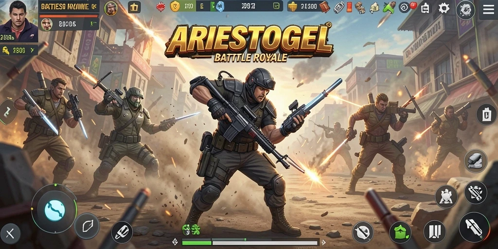 Tampilan laga seru dalam ARIESTOGEL dengan aksi Battle Royale.