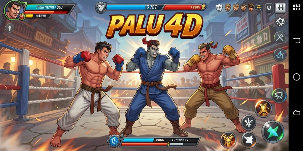 Screenshot PALU4D menampilkan karakter sedang bertarung dalam arena yang dinamis.
