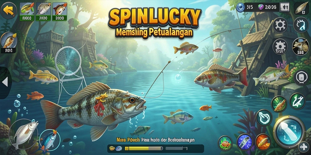 Tampilan gameplay menarik dari SPINLUCKY saat menangkap ikan.